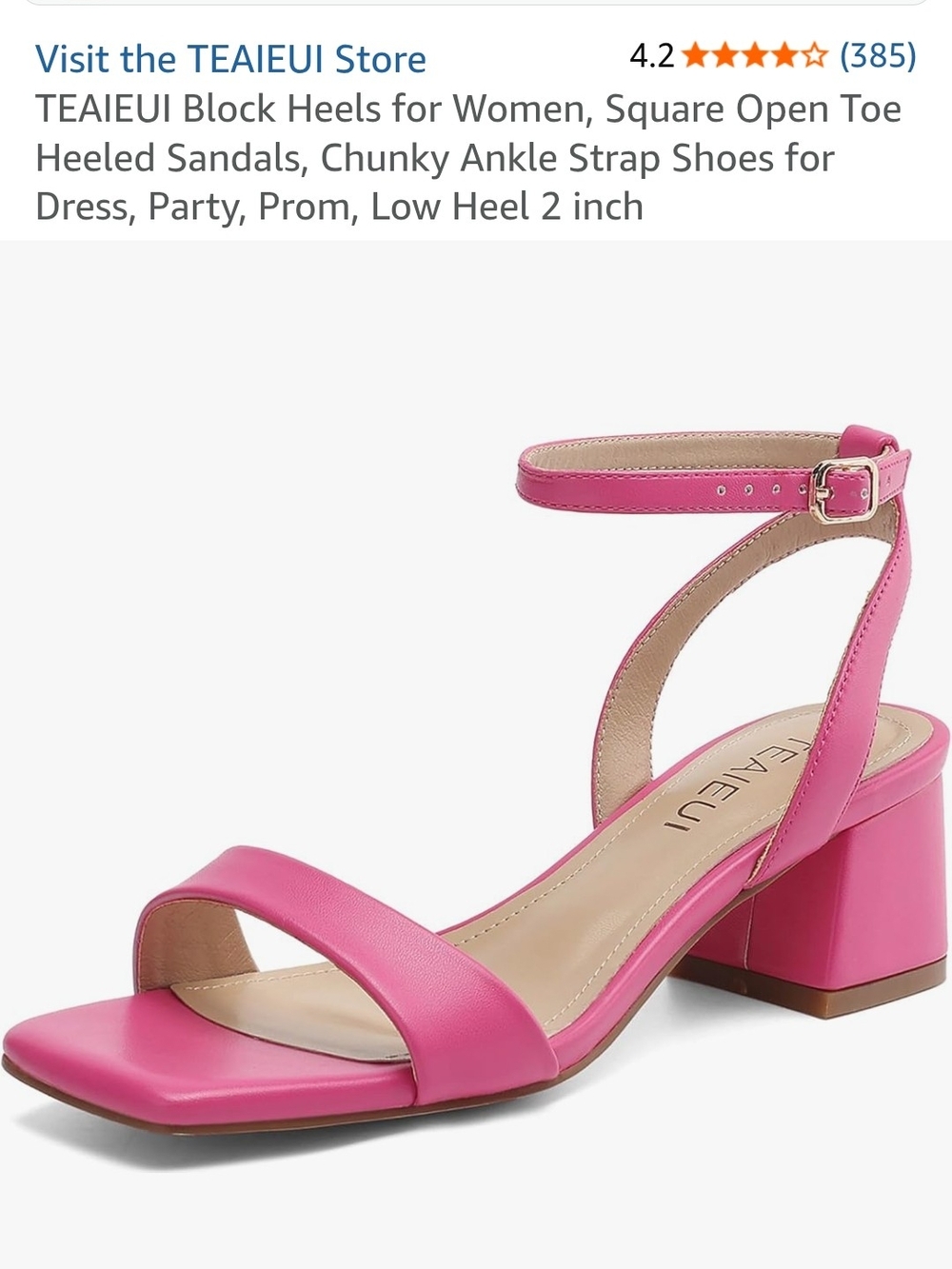 Teaieui Pink Block Heel Ankle Strap Sandals for Women